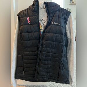 Columbia Black Quilted Vest with Pink Ribbon
